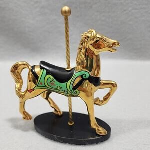 Franklin Mint Black-Green Carousel Horse 24K Gold Majestic Menagerie Figurine